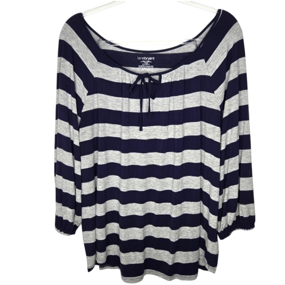Lane Bryant Tops - Lane Bryant Jersey Blouse Size 18/20 Blue Gray Striped Balloon Sleeve Light